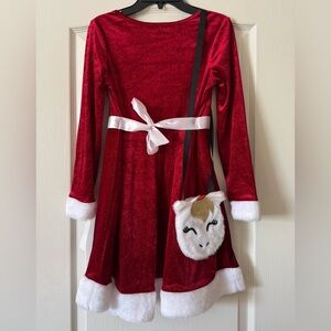 Lilt Red holiday girl’s santa Christmas dress with unicorn purse size Large 14